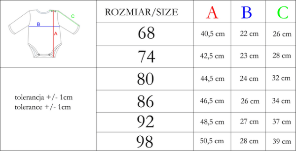 Body bawełniane tabela rozmiaru